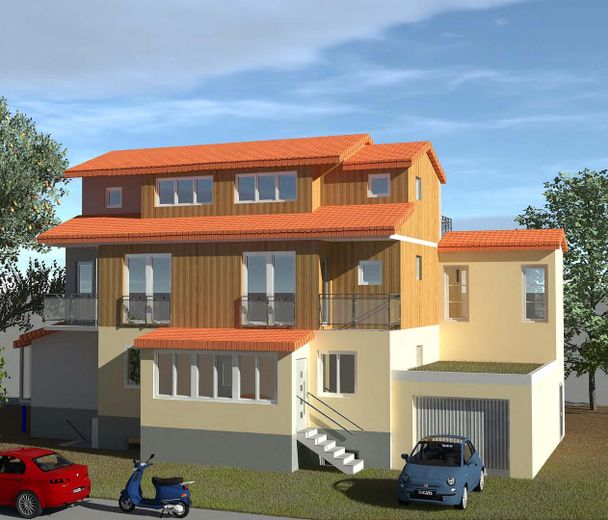 Mehrgenerationenhaus 371 m², Waldidyll am Flughafensee + Aufstockungspotenzial um 155 m² – Ansicht Straße Aufstockung