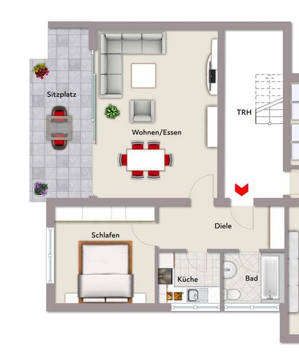 2-kamerappartement (65 m²) met terras in Kehl-Marlen – Grundriss (eingenordet)