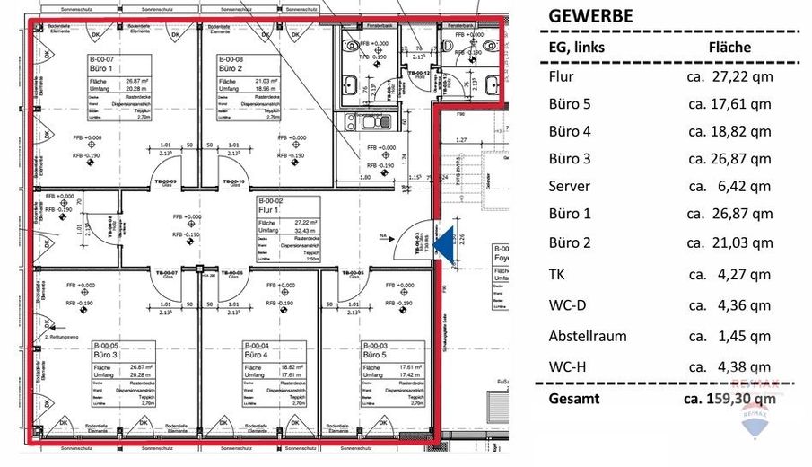 Grundriss Bürofläche EG links