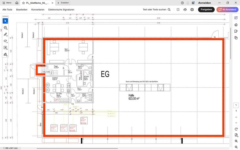 Gewerbehalle / Lagerhalle / Halle 624qm / Büro 247qm in 91126 Rednitzhembach – Grundriss EG Halle und Büro