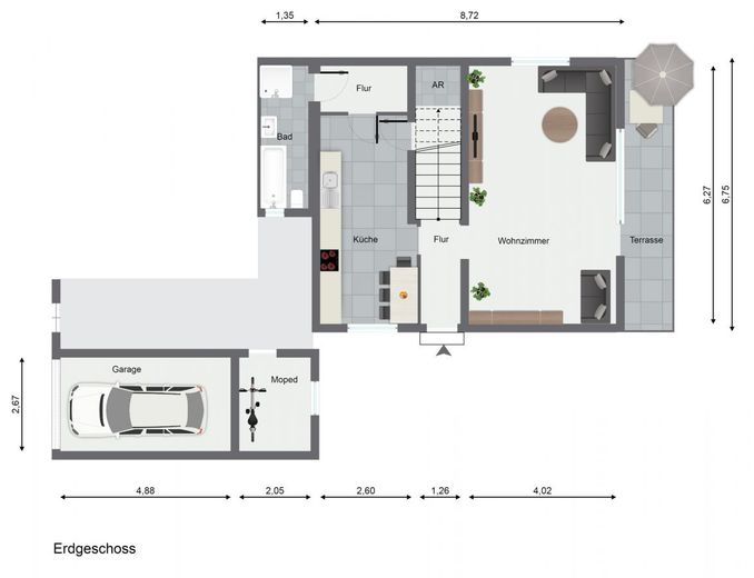 Doppelter Wohntraum auf einem Grundstück - Zwei Häuser, ein Zuhause! – Beispiel Grundriss Erdgeschoss Hinterhaus und Garage