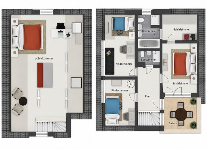 2 घर – 3 आवासीय इकाइयाँ – लगभग 460 m² | कार्लज़्रूए-डाक्सलांडेन में रहना और किराये पर देना – Grundrisse DG + OG
