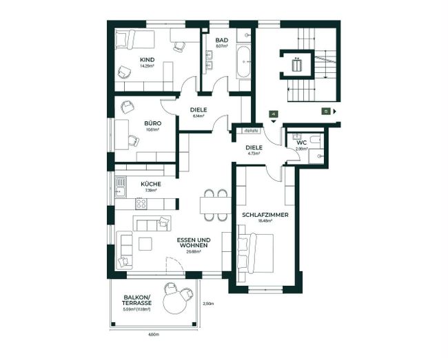 Appartamento di nuova costruzione a Gattendorf, 4 locali con ascensore e balcone – Grundriss