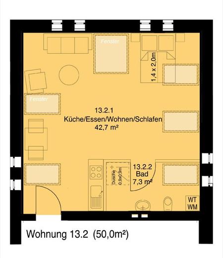 बिल्ट-इन रसोई सहित उजला 1-कमरे वाला अटारी अपार्टमेंट, 50 m², Schleswig, अपार्टमेंट 13.2 – फोटो 13