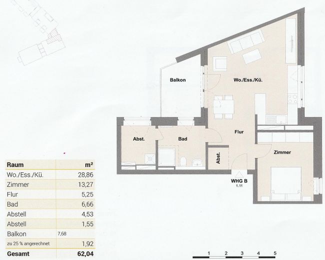 2-Zimmer-Wohnung in Glückstadt am Batardeau (62 qm) – Grundriss