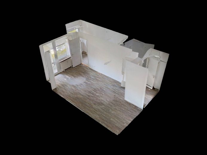 Modernes 1-Zi.-Apartment mit BALKON und EBK – 3D-Ansicht Grundriss