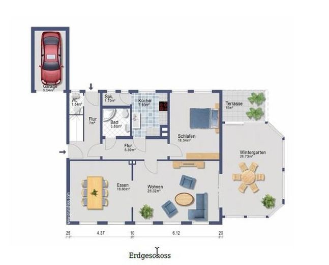 120 m² का गर्म विंटरगार्डन, टैरेस और बगीचे सहित – Schleswig में असाधारण अपार्टमेंट – Grundriss