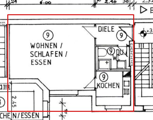 ruhige große 1 Zimmer Wohnung im Innenhof – Grundriss Wohnung