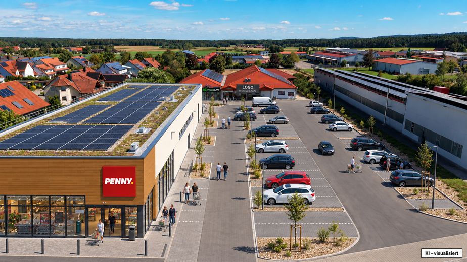 800 - 1000 m² Gewerbefläche mit großem Parkplatz neben Fitnessstudio und Neubau Penny Markt – Gebäude Position - KI