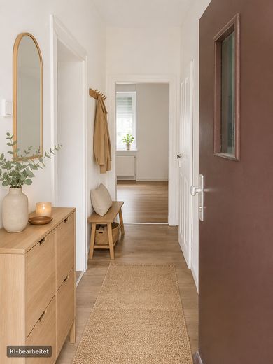 Klinker, Garten, Werkstattglück: Ein Zuhause für Nestbauer und Macher – Flur - KI Visualisierung