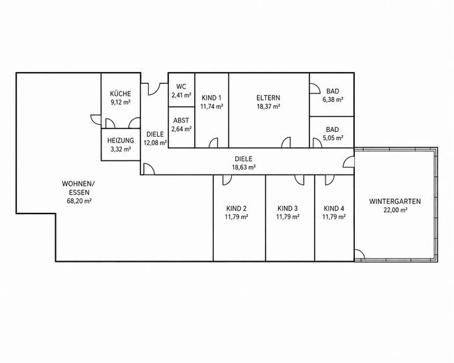 Freistehendes Walmdachbungalow – 213 m² Wohnfläche, großes Grundstück & viel Privatsphäre – Grundriss 2026
