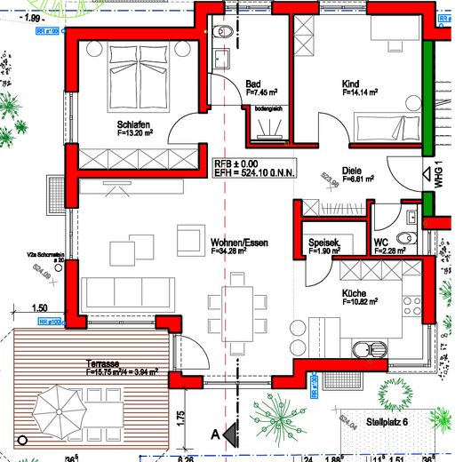 Einziehen und Wohlfühlen: Moderne 3,5-Zimmer Wohnung mit Terrasse in Sulz a.N. - Holzhausen – Grundriss Erdgeschoss 