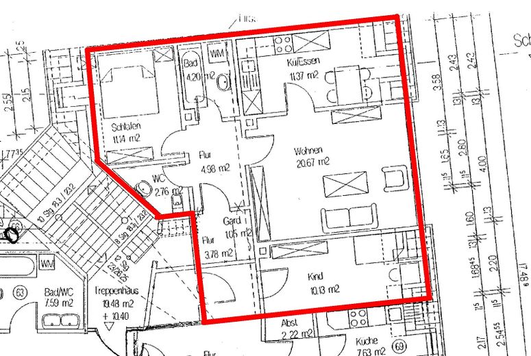 helle, sehr angenehm geschnittene 3 Zimmer WE im 3. OG - Top-Zustand – Grundriss 3 Zimmer