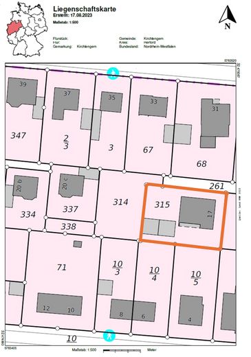Investimento con prospettiva – 4-MFH con suddivisione WEG e 4 libri fondiari in 32278 Kirchlengern – Liegenschaftskarte
