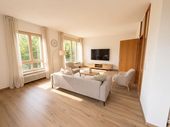Helle 2-Zimmer-Wohnung in Kornwestheim | Terrasse, Garten, TG, renoviert & E-Rollläden – Wohnzimmer – Einrichtungsbeisp