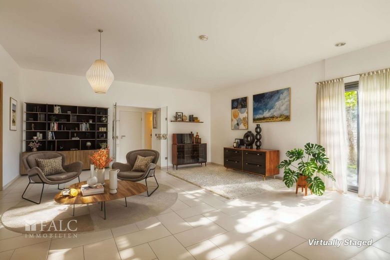 Provisionsfrei: Großzügiges Architektenhaus mit stilvollem Komfort und intelligenter Ausstattung – Wohnzimmer - Virtually Staged