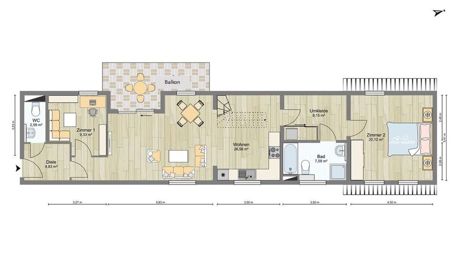 Erste Ebene - Lage im 2. OG