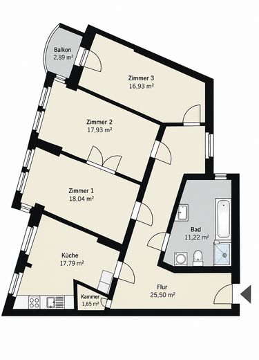 Period-building dream, first occupancy after renovation, 3 rooms, balcony & prime location in Stadtfeld – Grundriss Ebendorfer Straße 31