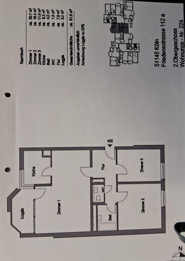 schöne,helle 3-Zimmer Wohnung mit Balkon u. Küche – Grundriss