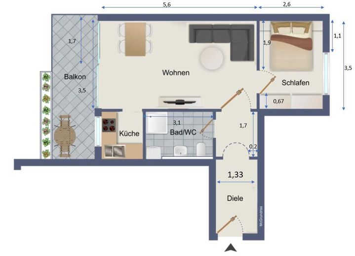 Appartamento arredato di 2 locali con balcone a Norimberga Maxfeld, proprio accanto al parco cittadino – Foto 17