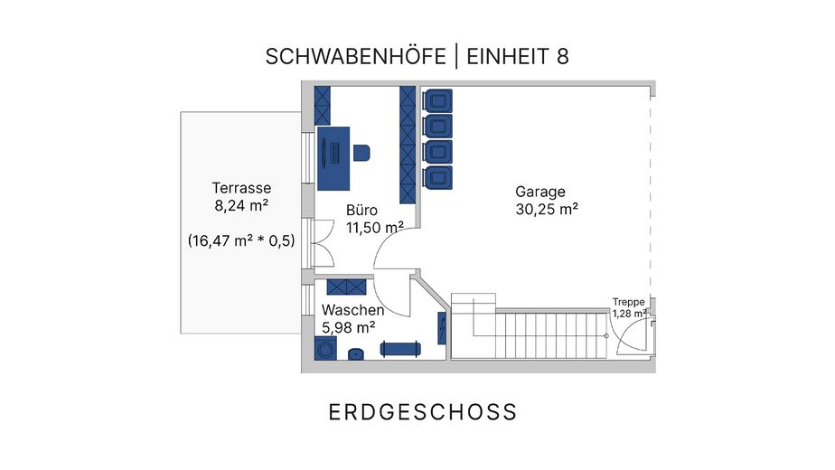 Eenheid 8 – Hoekwoning in rijbebouwing in landelijke stijl met tuin & dubbele garage | KfW-40-QNG, bouw begonnen – EG / Einheit 8