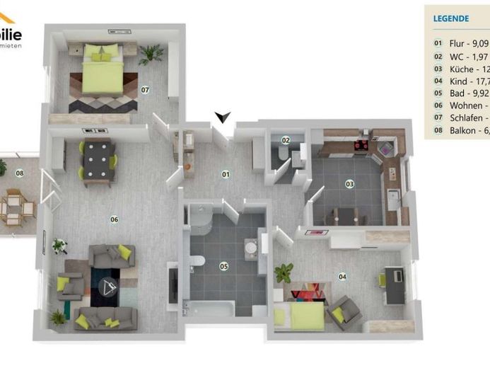 großzügige Erdgeschosswohnung 3 Zimmer 107 m² mit Einbauküche – Foto 1
