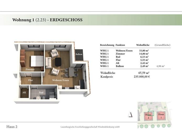 2 Zimmer EG Neubau-Eigentumswohnung 2.23 – EG Wohnung 2.29