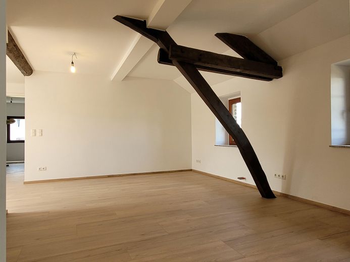 Stadtgrenze Bonn: neue 3-Zimmer-Wohnung in alten Mauern – Wohnzimmer ohne Schräge