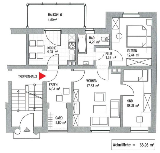 IN SANIERUNG  + WAHREN + 3 RAUM WOHNUNG + HOCHPARTERRE + BALKON – Grundriss