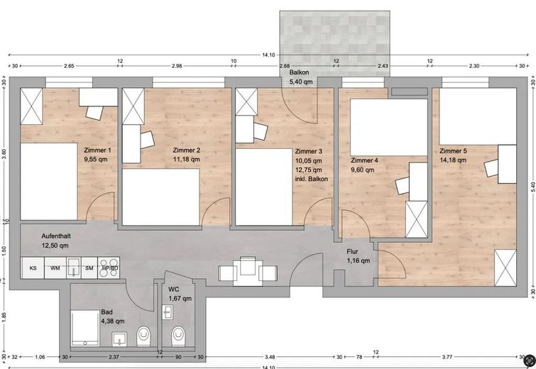 Your new home in our nice shared apartment / Curd-Jürgens-Straße 32, Munich / WE83 / room 1 – Grundriss