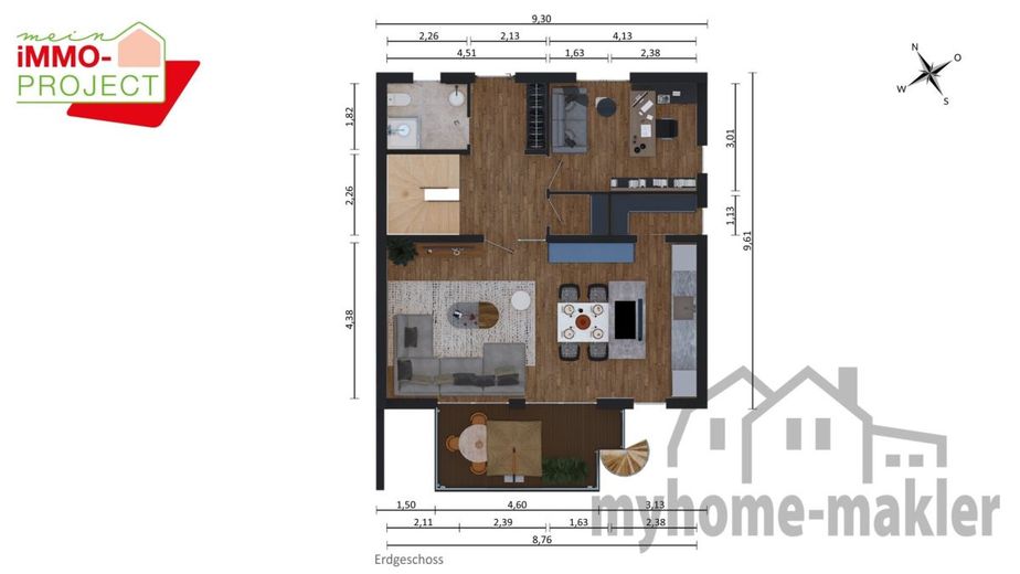 Provisionsfrei vom Bauträger: Modernes und urbanes Reihenendhaus in ruhiger Ortsrandlage – Grundriss Erdgeschoss 2D