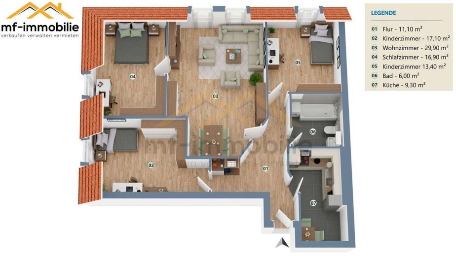 Schöne grosse 4-Raumwohnung 103 m², zentrales großes Wohnzimmer – Grunsriss