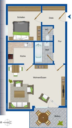 Modernisierte 2-Zimmer Wohnung im 2. OG mit EBK, Balkon, KFZ-Stellplatz und Kellerabteil – Grundriss