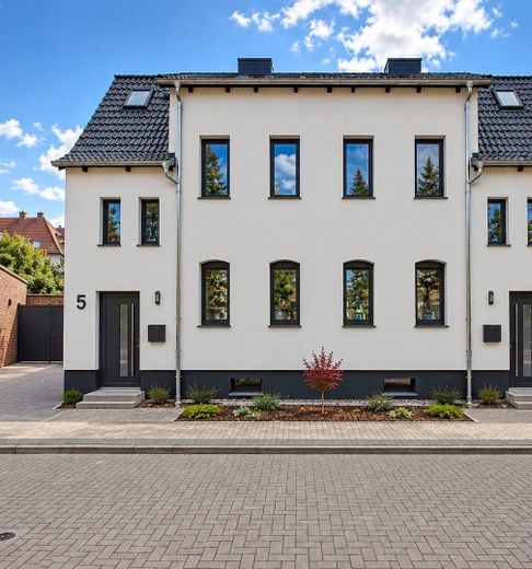 Entrate e sentitevi a casa: villetta a schiera modernizzata con finiture di pregio, giardino, terrazza e 2 garage – Ansicht Straße