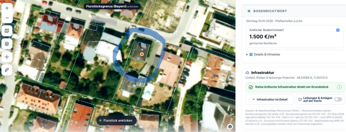 Piccolo, raffinato e pronto per la vostra idea di costruzione – Luftbild Umfeld (Geoportal Bay