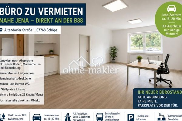 78 m² Büroeinheit mit 2 Büros + Lager – direkt B88 nahe Jena