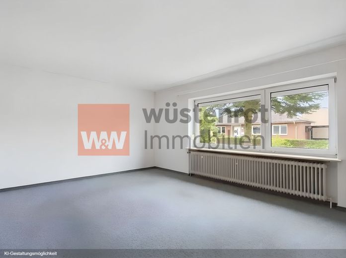 Großes Grundstück, Ponystall &amp; Nordseeluft - Familienhaus mit Herz im Luftkurort Hage – EG Wohnzimmer - leer
