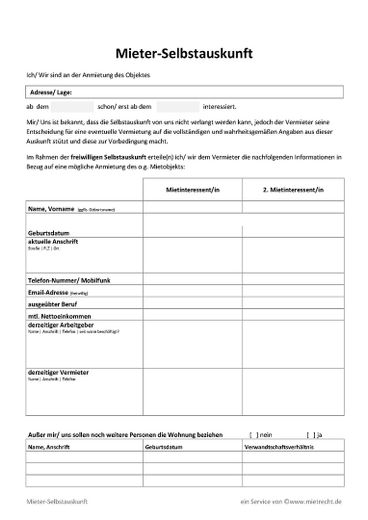 Appartamento al piano terra con 3 stanze in affitto a Surberg – Mieterselbstauskunft Seite1