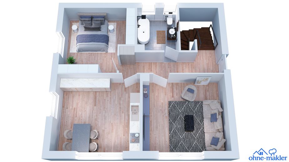 Attenkirchen 2 Zi Whg EG 63qm frisch renoviert mit Garten und SP – Grundriss