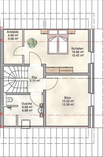 Nowo wybudowany segment domu dwurodzinnego o powierzchni 165 m² | 6 pokoi | 2 łazienki | ogród | chłodzenie | Smart Home – Doppelhaus 1: OG