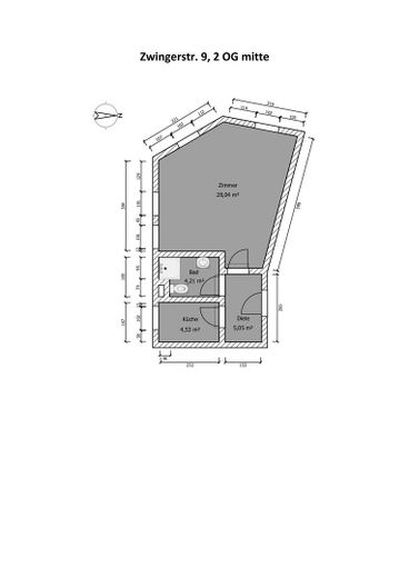 helle 1-Raum-Wohnung mit separater Küche – Grundriss