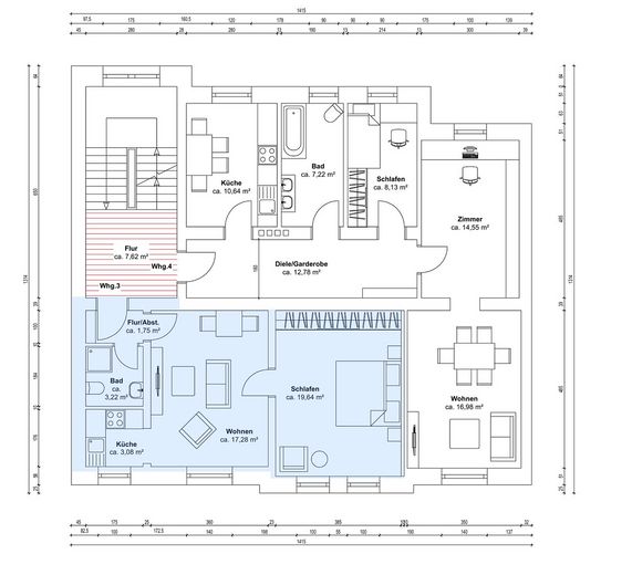 Grundriss mit insg. 44,97 QM 