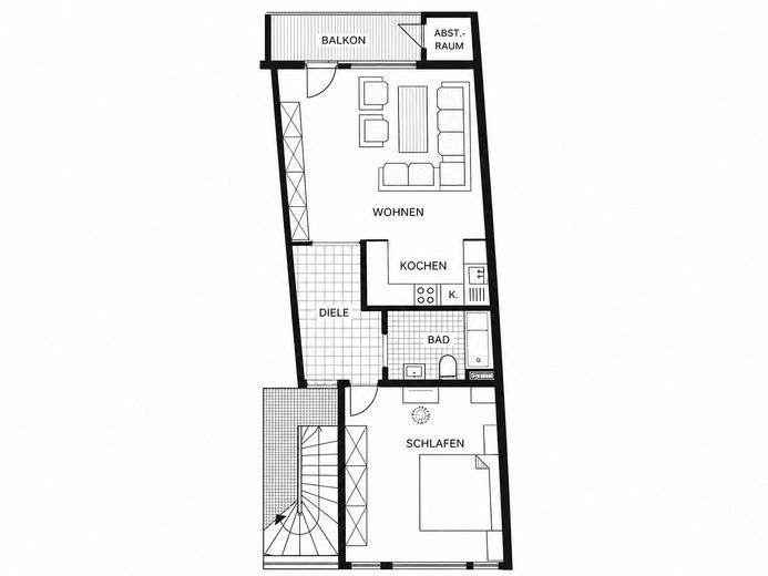 Gut geschnittene 2-Zimmer-Wohnung mit Balkon & Einbauküche in zentraler Lage von Pulheim – Grundriss