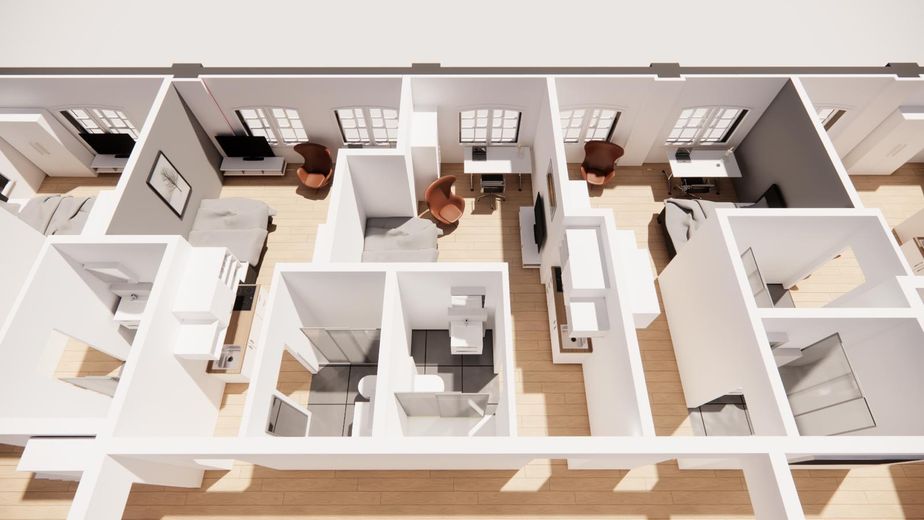 Serviced-Apartment-Businessapartment-Berufspendler: All-In je 25qm (+ 55qm Co-Livingbereich) – Animation Co-Living-WG Wohnung