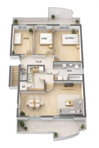 Dachgeschoßwohnung mit 2 Terrassen und Parkplatz – Grundriss