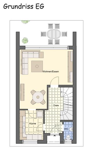 Gerenoveerde eindwoning met kelder en verbouwde zolder – Grundriss EG