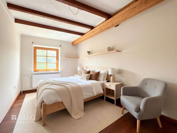 Ein Reetdachhaus wie aus dem Märchen - umgeben von Natur, Geschichte und Seele. – Zimmer 1 / Schlafzimmer - (Eichrichtungsbeispiel KI generiert)