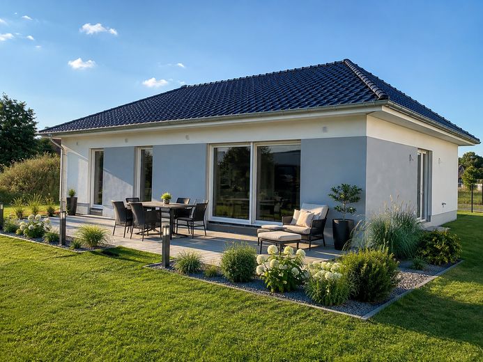 Sin comisión, primera ocupación, ¡encantador bungalow con parcela incluida en Sonnewalde-Münchhausen! – „KI-generierte Visualisierung 