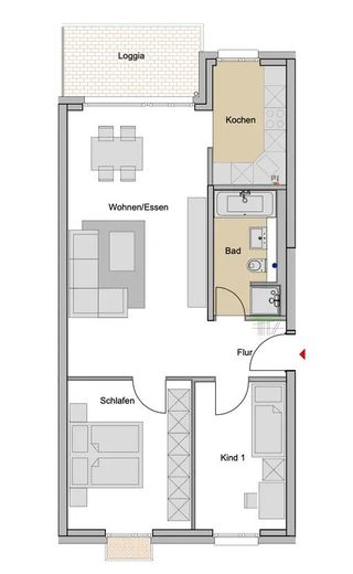 recent gerenoveerd volledig gemeubileerd 3-kamerappartement met balkon en inbouwkeuken in Neu Isenburg Ost – Grundriss