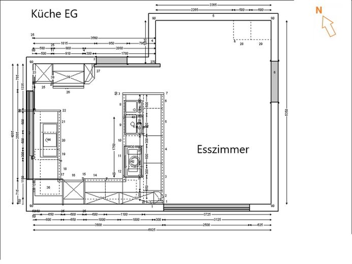 Grundriss Einbauküche Villa